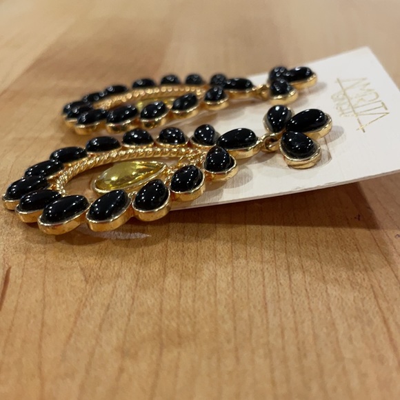 NWT Amrita Singh Black Enamel and 18K Gold Chandelier Earrings - Picture 3 of 4